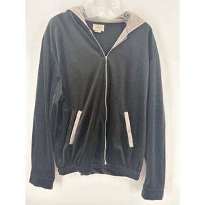 TEDOI Womens Full Zip Hoodie Velour Sweatshirt‎ Jacket Gray Black Large